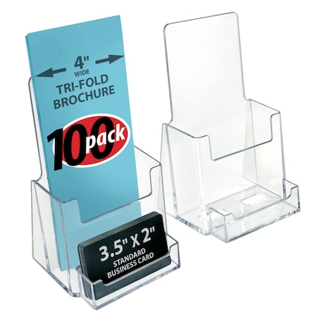 Azar Displays Trifold Brochure Holder w/ Business Card Pocket. Inside Dimension: 4.125''W, 100PK 252922-100PK